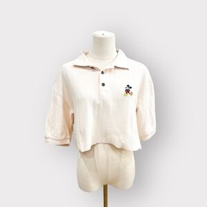 WALT DISNEY WORLD Beige Collared Cut Cropped Polo (Sz M)